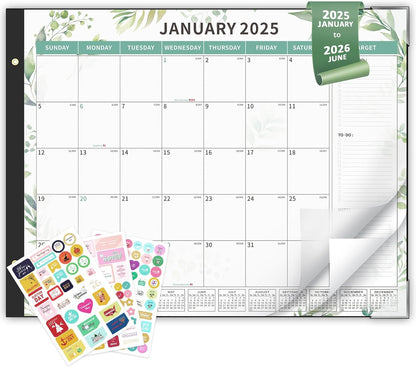 Desk Calendar 2025-2026 Large 22"X17" Monthly Planner Pad with Plastic Cover 18 Months Green Leaves