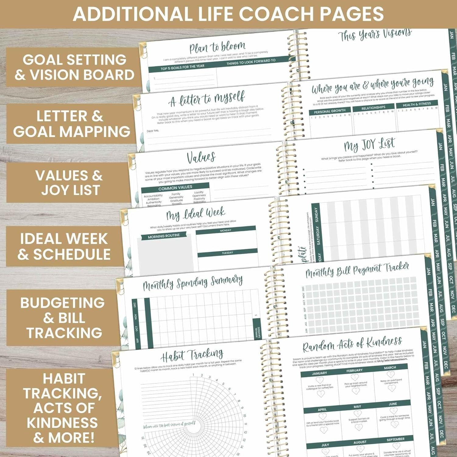 HARDCOVER 2025 (8.5" X 11") Calendar Year Day Planner (January 2025 - December 2025) - Passion/Goal Organizer - Monthly & Weekly Inspirational Agenda Book - Eucalyptus, White