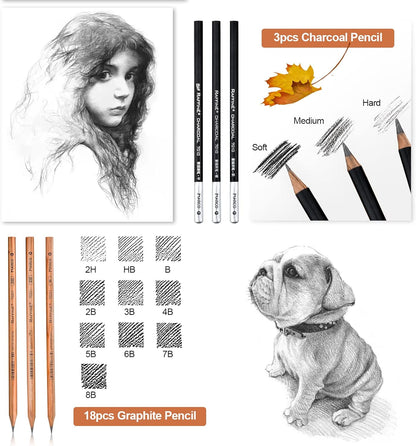 Drawing Pencils, Art Supplies Sketch Pencils Kit for Kids Adults, Professional Charcoal Sketching Graphite Art Pencils Set