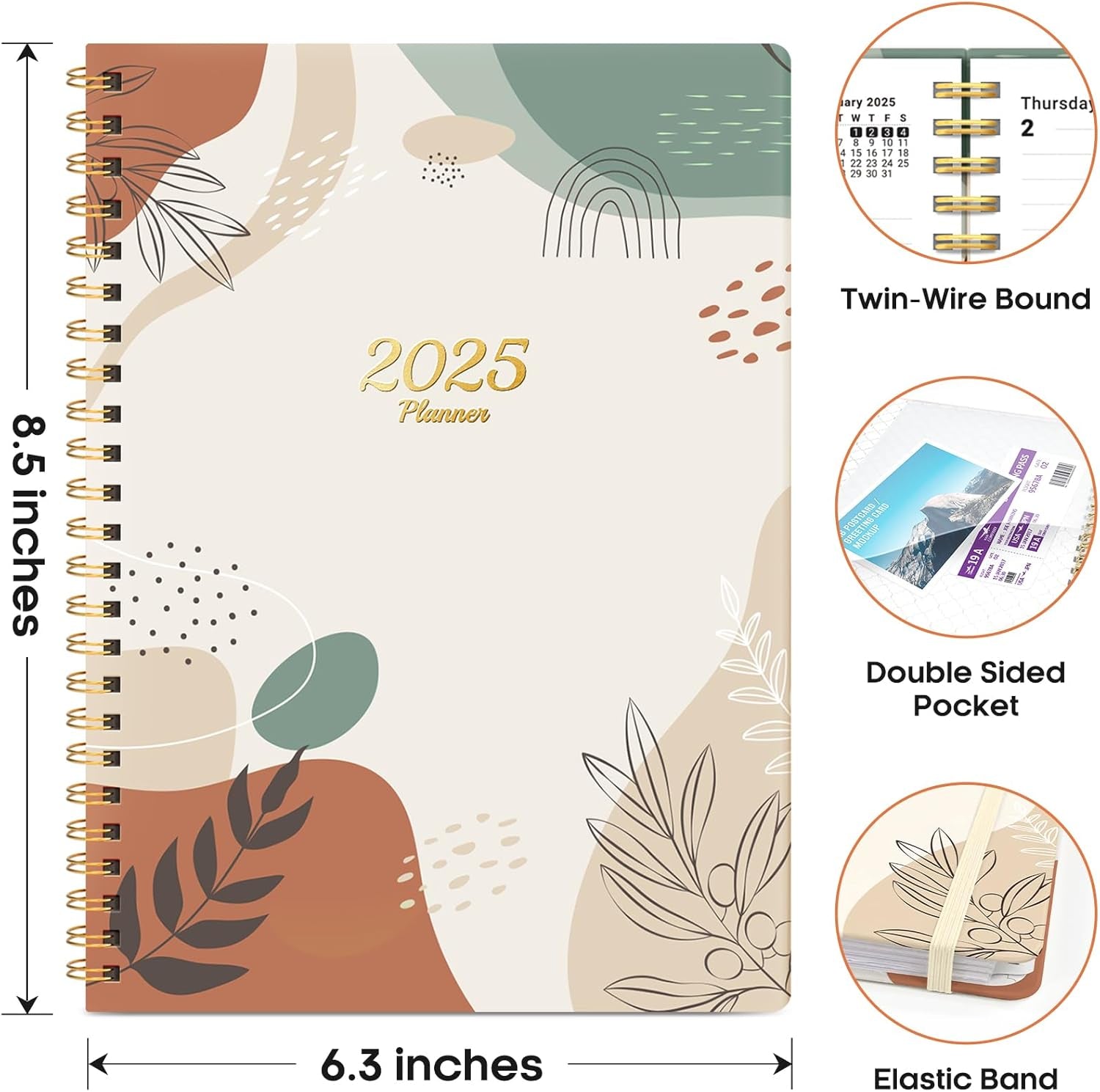 2025 Planner, Weekly and Monthly Planner, 12 Month (Jan 2025 - Dec 2025), Hardcover 2025 Calendar Planner Book with Monthly Tabs, Inner Pocket, Spiral Bound, Perfect for Office Home School Supplies - A5 (6.3" X 8.5"), Abstract