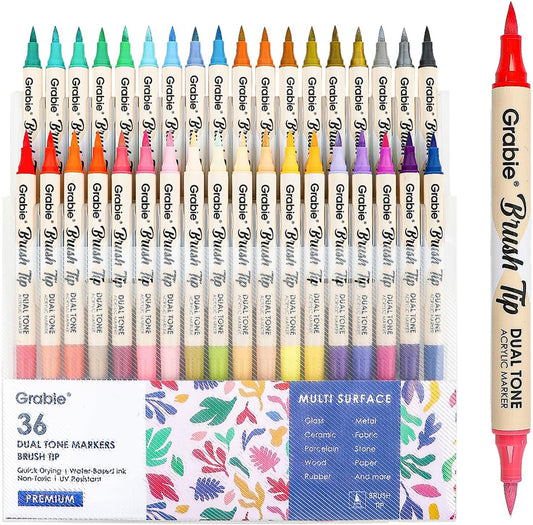 72 Colors Paint Markers, Paint Pens, Acrylic Paint, Acrylic Paint Pens with 36 Dual-Color Brush Tips, Double Tipped Acrylic Paint Markers for Rocks, Acrylic Markers for Art Supplies