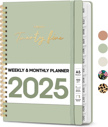 2025 Planner - Weekly and Monthly Planner, January 2025 to December 2025, Spiral Bound 2025 Calendar Planner Book, Inner Pocket, Perfect for Office Home School Supplies - A5 (6.3" X 8.5"), Sage Green