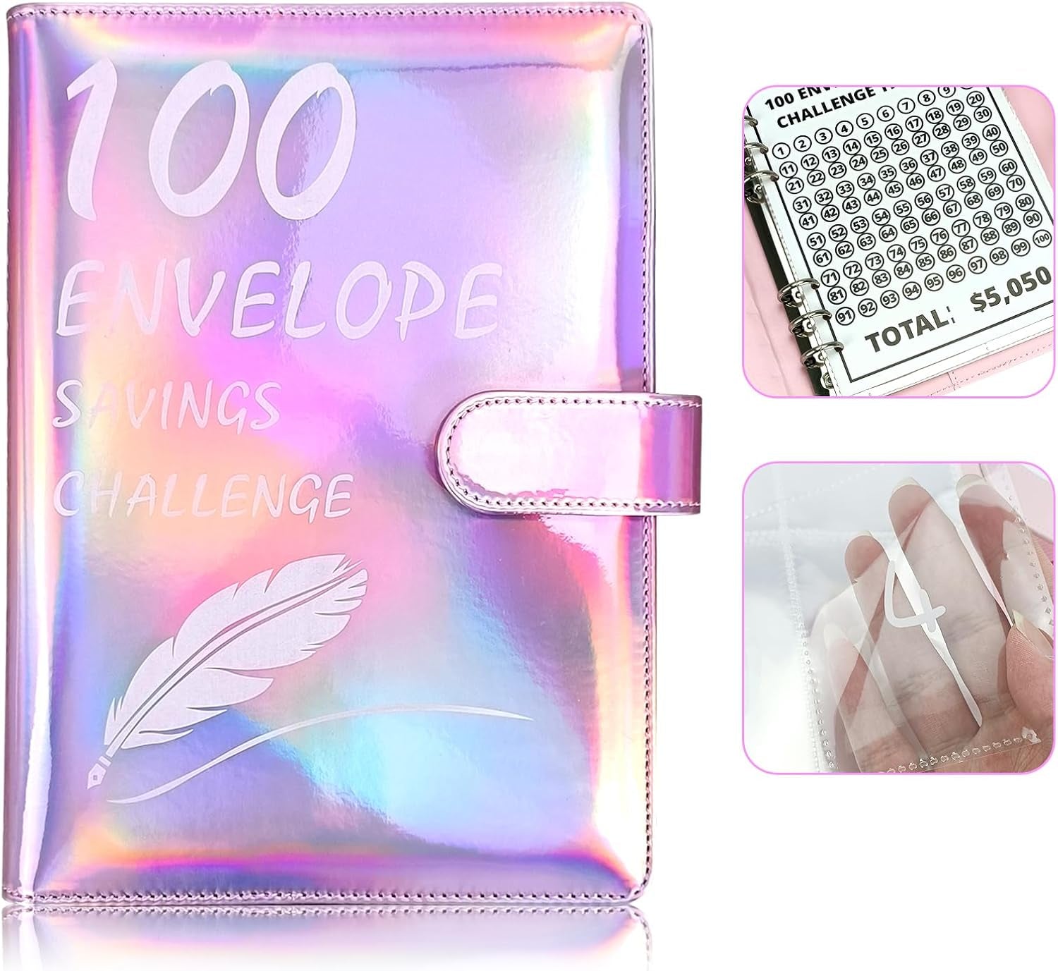 100 Envelope Challenge Binder, Leather 52 Week Money Saving Challenge Binder Easy and Fun Way for 100 Envelopes Money Saving Challenge Budget Binder with Cash Envelopes for Budgeting (Purple)