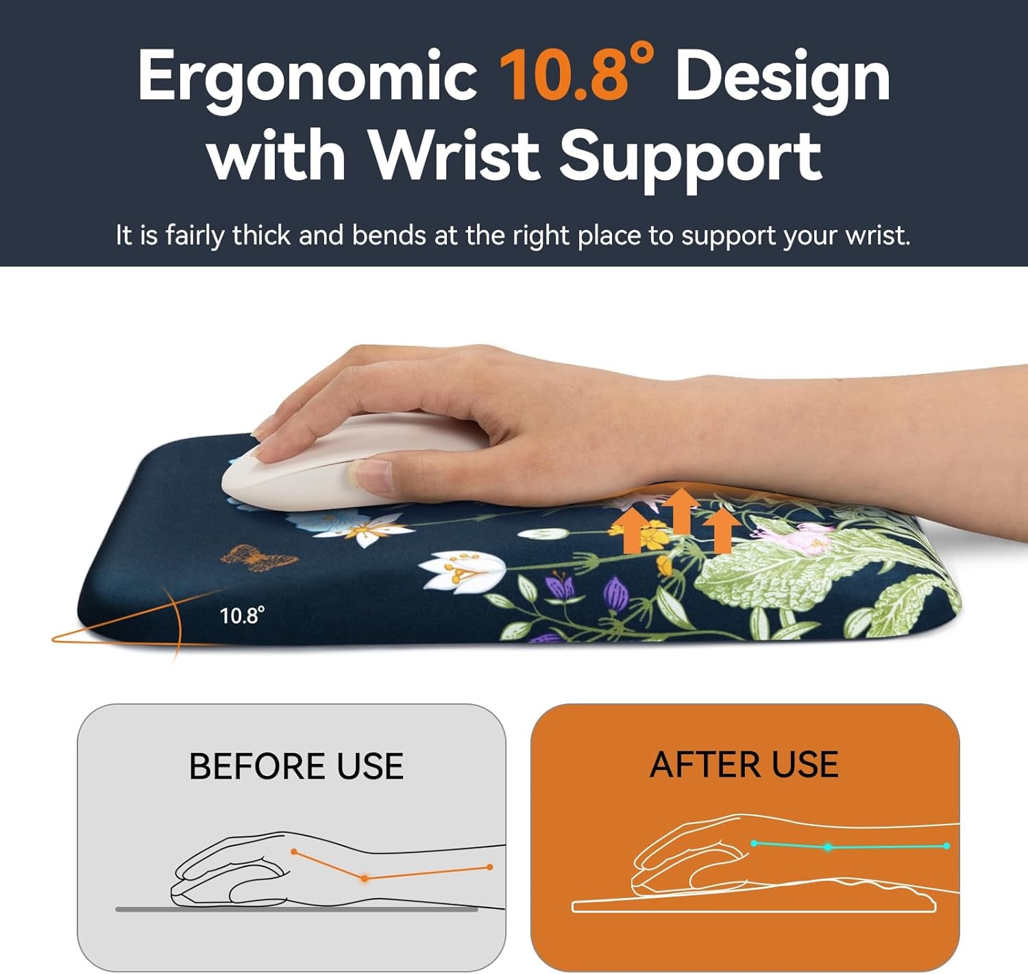 Mouse Pad with Wrist Rest Floral Ergonomic Comfortable Pain Relief Mousepad Wrist Support for Computer Office