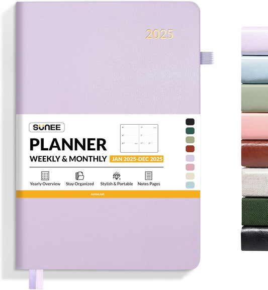 2025 Weekly & Monthly Hardcover Planner 5.5" X 8.3" - 12 Month (January 2025 - December 2025), Small Hardcover Planner, Pocket, Notes, 100 GSM Paper, Purple