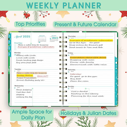 2025 Planner, 12-Month Daily Weekly Monthly Planner from JAN.2025 to DEC.2025, 8.4" X 6", Spiral Planner Notebook with Stickers, Elastic Closure, Inner Pocket, Christmas Tree