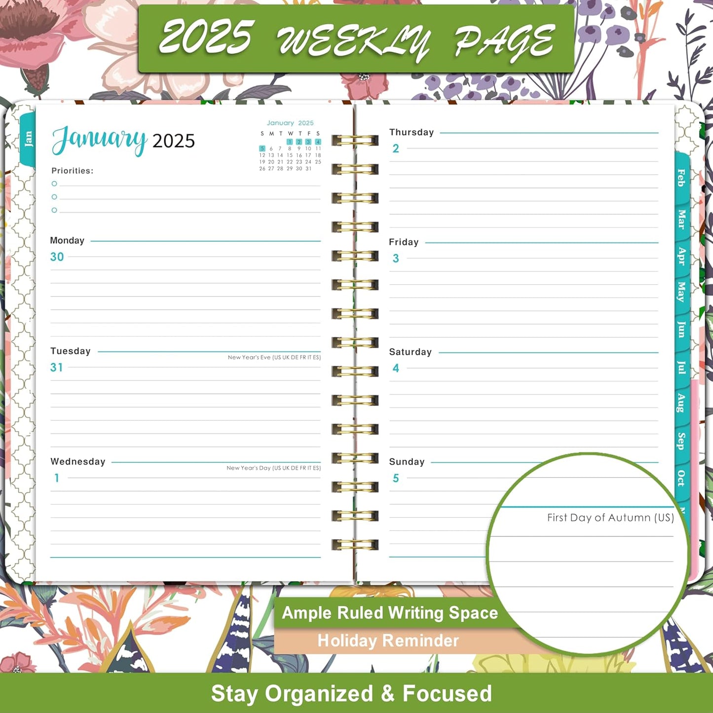 2025 Planner – Weekly ＆ Monthly Planner 2025, Jan. 2025 – Dec. 2025, 6.4" X 8.5" with Tabs, Flexible Hardcover, Thick Paper, Strong Twin-Wire Binding, Back Pocket, Inspirational Quotes ＆ Notes