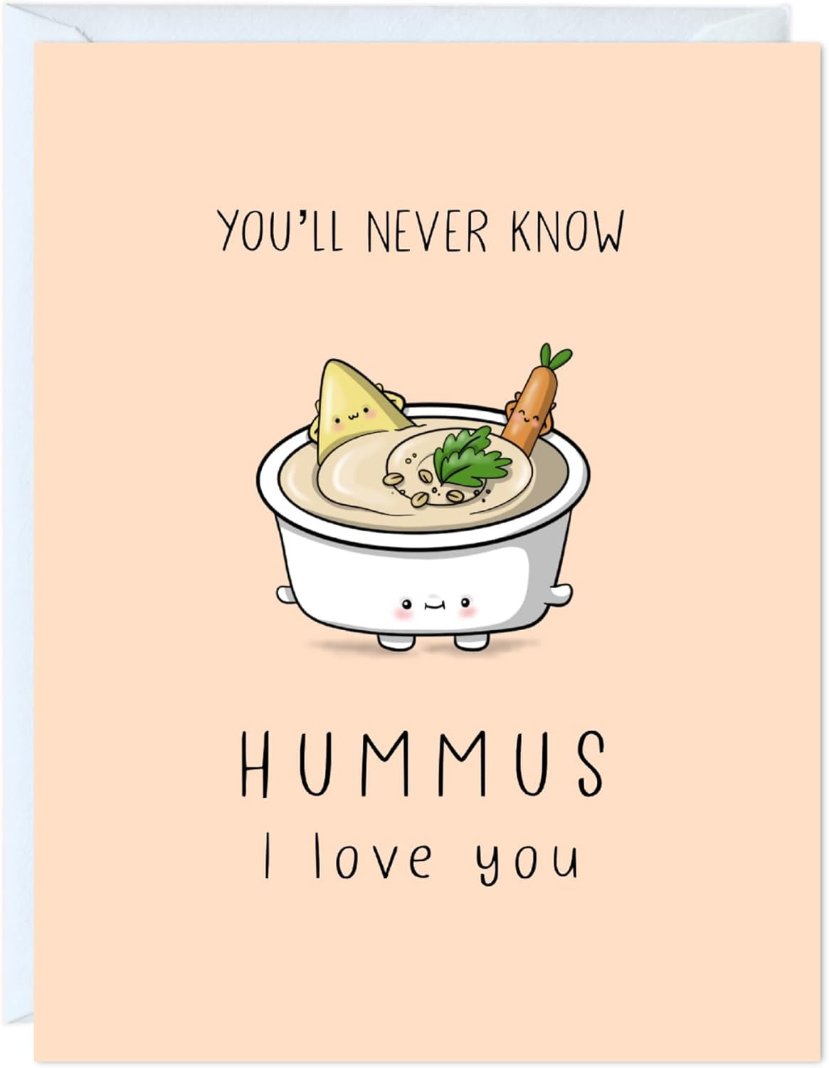 Valentines Day Anniversary Card for Her Him/Girlfriend Wife/Husband Boyfriend, Friendship Thank You Birthday Vday Kawaii Greeting Card (Hummus I Love You)