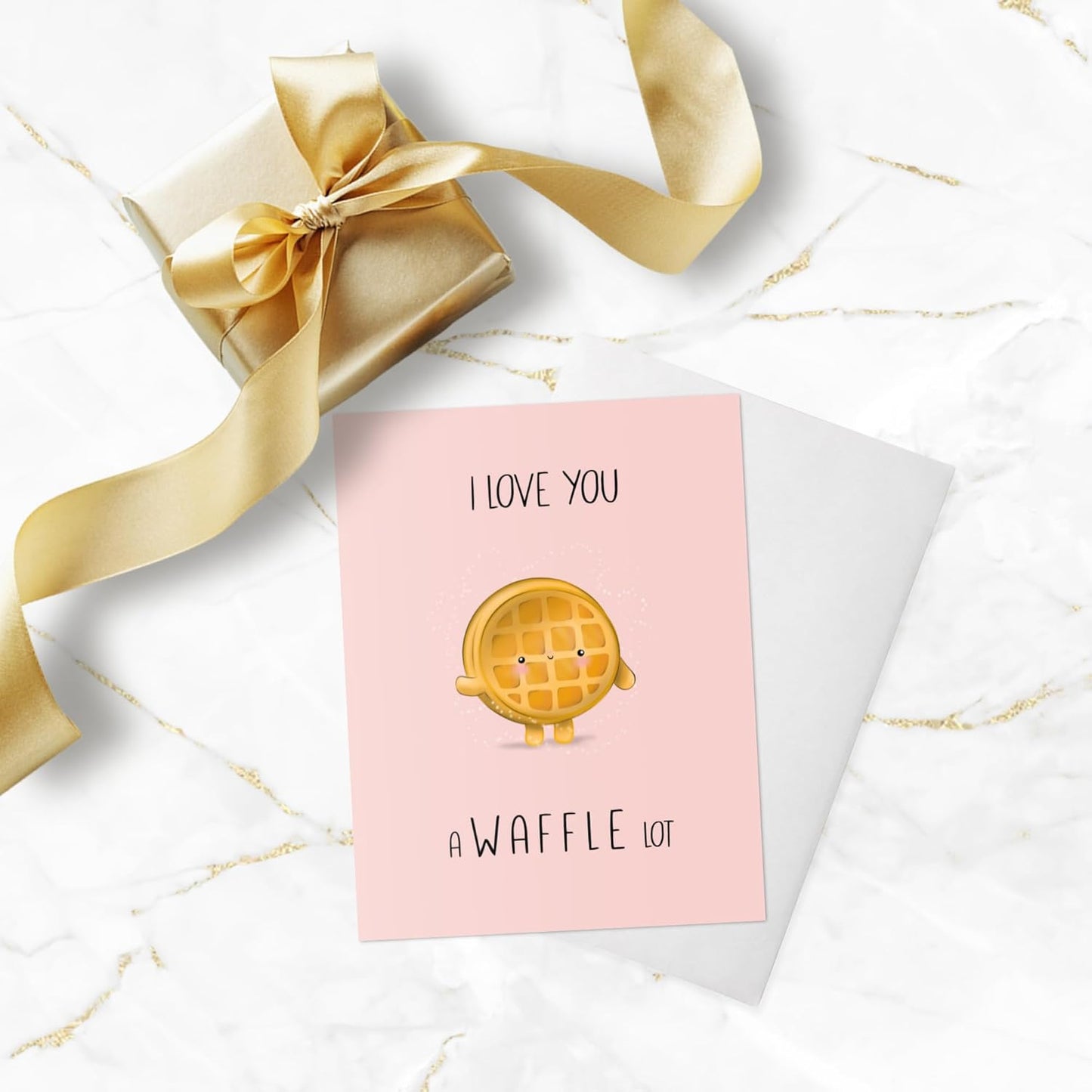 Valentines Day Anniversary Card for Her Him/Girlfriend Wife/Husband Boyfriend, Friendship Thank You Birthday Vday Kawaii Greeting Card (I Love You a Waffle Lot)