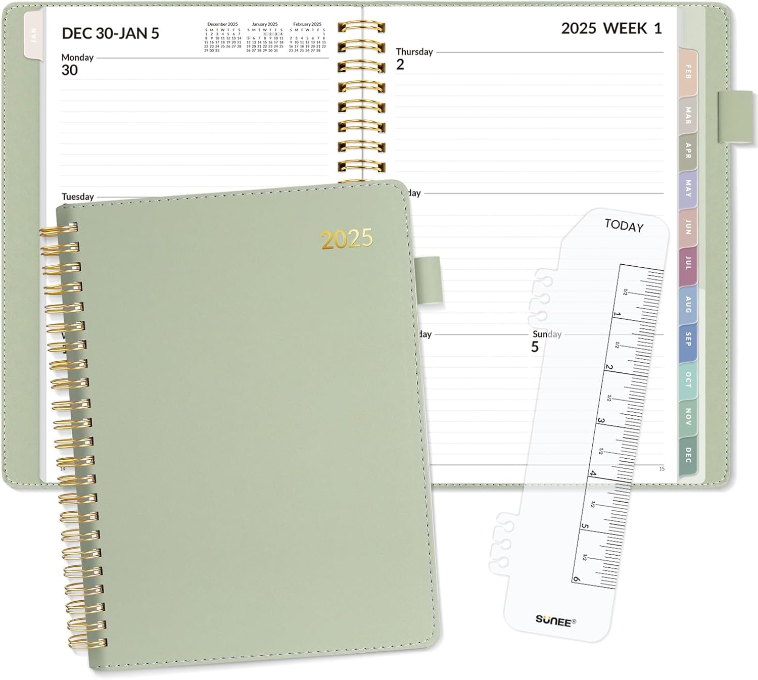 2025 Weekly & Monthly Planner 6.4"X8.5"- 12 Month (January 2025 - December 2025), Vegan Leather Cover, Pocket, Bookmark, Notes, Monthly Tab