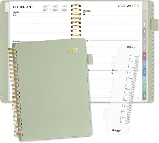 2025 Weekly & Monthly Planner 6.4"X8.5"- 12 Month (January 2025 - December 2025), Vegan Leather Cover, Pocket, Bookmark, Notes, Monthly Tab