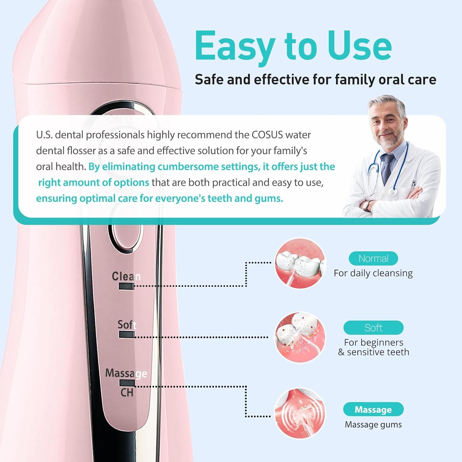 Water Dental Flosser Teeth Pick: Portable Cordless Oral Irrigator 300ML Rechargeable Travel Irrigation Cleaner IPX7 Waterproof Electric Flossing Machine for Teeth Cleaning C20(F5020E) Pink