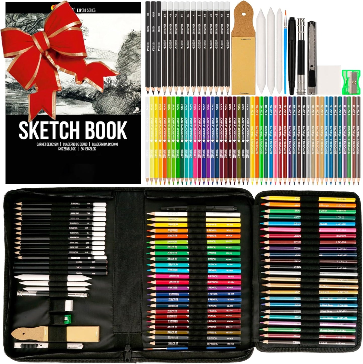 74 Pack Drawing Kit with Drawing Pencils - Drawing Set for Sketching, Pro Sketch Art Supplies with Sketch Book, Colored, Graphite, Charcoal, Watercolor & Metallic Pencil for Adults and Kids