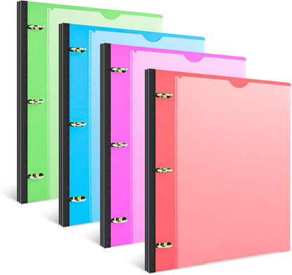 Telescoping 3 Ring Binder - 4PCS, Flexible round Binder with Customizable Front Cover and Clear Catalog Pocket, Holds 8.5X11 Inch Paper