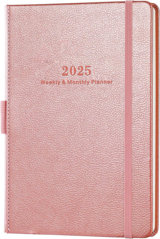 2025 Planner - Planner 2025 Weekly and Monthly with Stickers, 5.7" X 8.2", Jan 2025 - Dec 2025, 2025 Calendar Planner, Pen Holder, Inner Pocket, 44 Notes Pages - Rose Gold