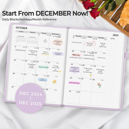 2025 Weekly & Monthly Hardcover Planner 5.5" X 8.3" - 12 Month (January 2025 - December 2025), Small Hardcover Planner, Pocket, Notes, 100 GSM Paper, Purple