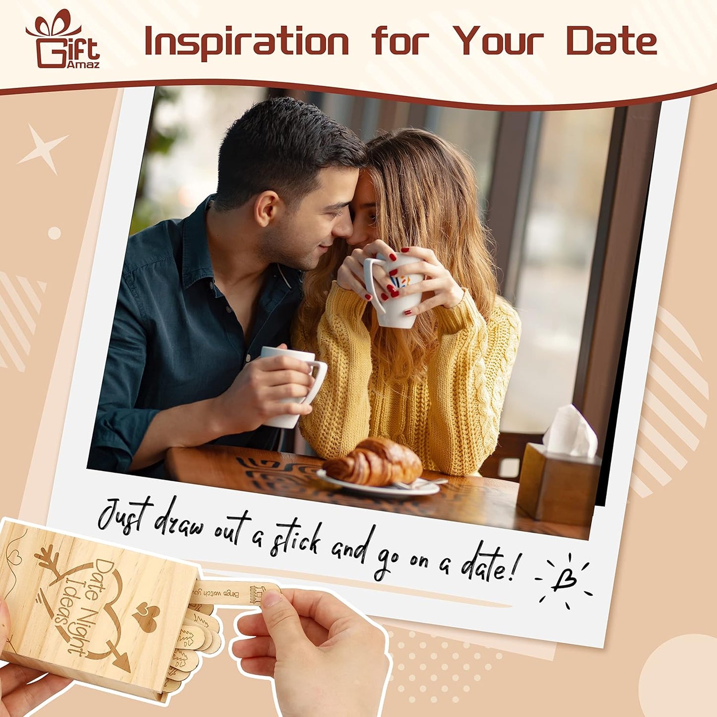 60 Date Night Ideas for Couples - Couples Games Wooden Date Idea Box for Couples Activities, Romantic Small Wedding Gifts for Couples, Newlywed, Wife or Husband on 5Th Anniversary