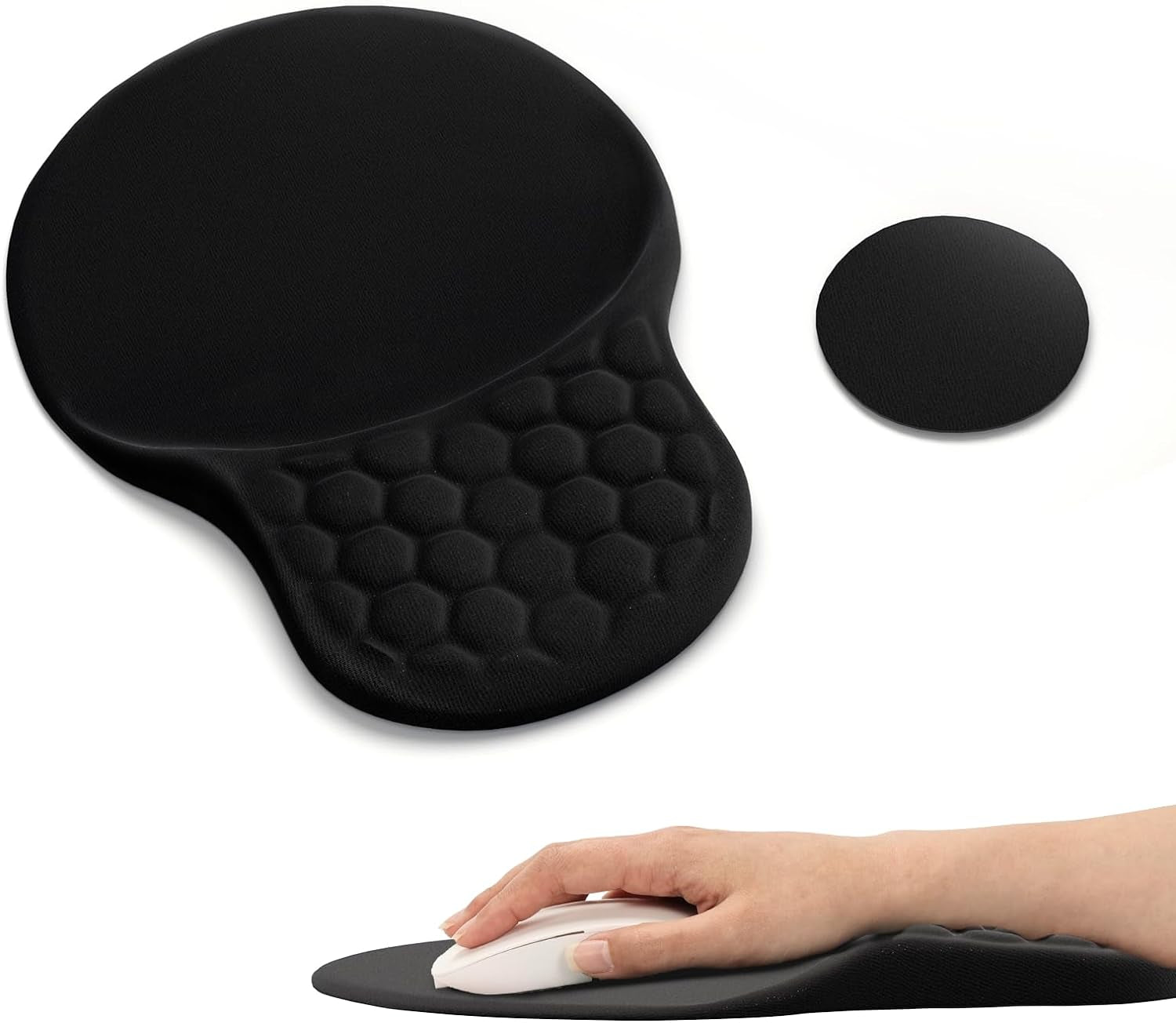 Comfortable Mouse Pad with Wrist Rest, Computer Small Mouse Pad Ergonomic Gaming Mouse Pad with Support, Memory Foam, Non-Slip PU Base for School and Office Supply, Black