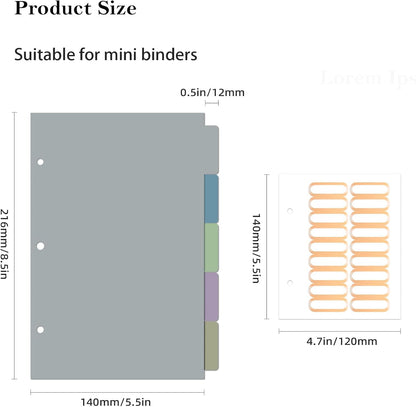 Mini Binder Dividers with Tabs，Durable Paper Dividers for 3 Ring Mini Small Binder，5 Tab(5.5" * 8.5")