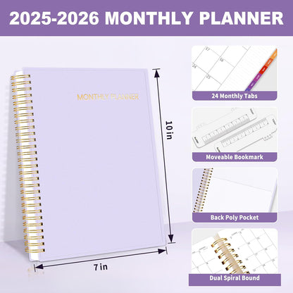 2025-2026 Monthly Planner - 24 Months (Jan 2025 - Dec 2026) Monthly Planner - 7"X10" Monthly Spreads & Yearly Planner, Purple