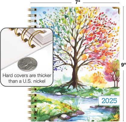 HARDCOVER 2025 Planner, 7"X9": 14 Months (November 2024 - December 2025), Daily Weekly Monthly Planner, Yearly Agenda, Bookmark, Pocket Folder and Sticky Note Set (Tree Seasons)