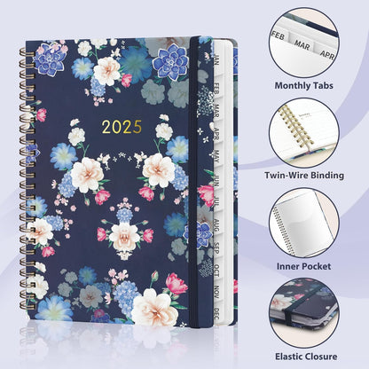 2025 Planner - Weekly and Monthly Planner Book, January 2025 - December 2025, Hard Cover Calendar Planner with Tabs, Notes Pages, Inner Pocket, A5 (6.3" X 8.4")