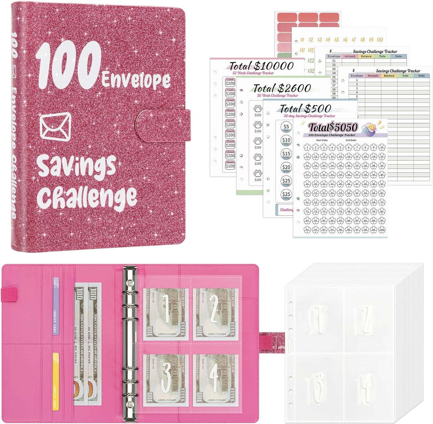 100 Envelopes Money Saving Budget Binder with Cash Envelopes and Savings Challenges Book 52 Week