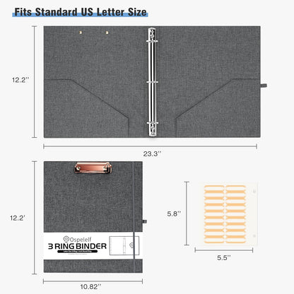 Foldable Spiral Clipboard Folio with Storage Zipper Pouch, 5 Plastic Folders with 10 Pockets,Refillable Lined Notepad (11" X 8.5"), Hardcover Project Organizer with 39 Stickers (Dark Grey)