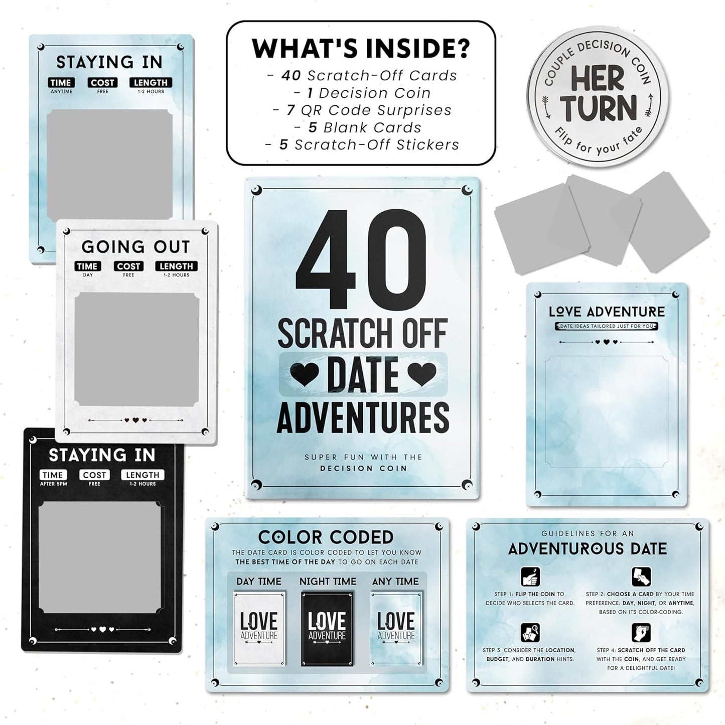 40 Fun and Romantic Scratch off Date Adventure Ideas for Her, Him, Girlfriend, Boyfriend, Wife, or Husband - Perfect for Date Night, Special Couples Gift for Anniversaries, Birthdays & More!