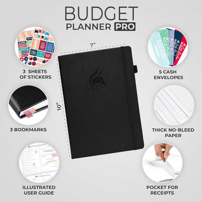 Budget Planner Pro - Financial Organizer + Cash Envelope Budget System. Monthly Finance Journal, Expense Tracker & Personal Account Book. Undated - Start Anytime. (7''X10'') – Black