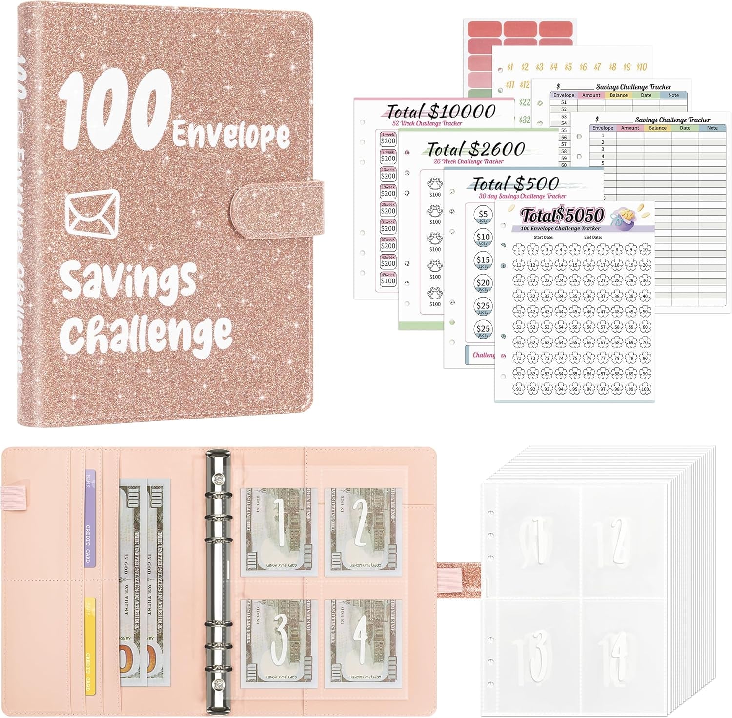 100 Envelopes Money Saving Budget Binder with Cash Envelopes and Savings Challenges Book 52 Week