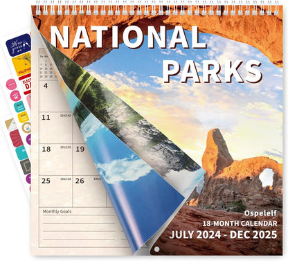 Calendar 2024-2025, 18 Month Wall Calendar from July 2024 to December 2025, 12"X12" Hanging Calendar with Spiral Bound, Stickers, National Park