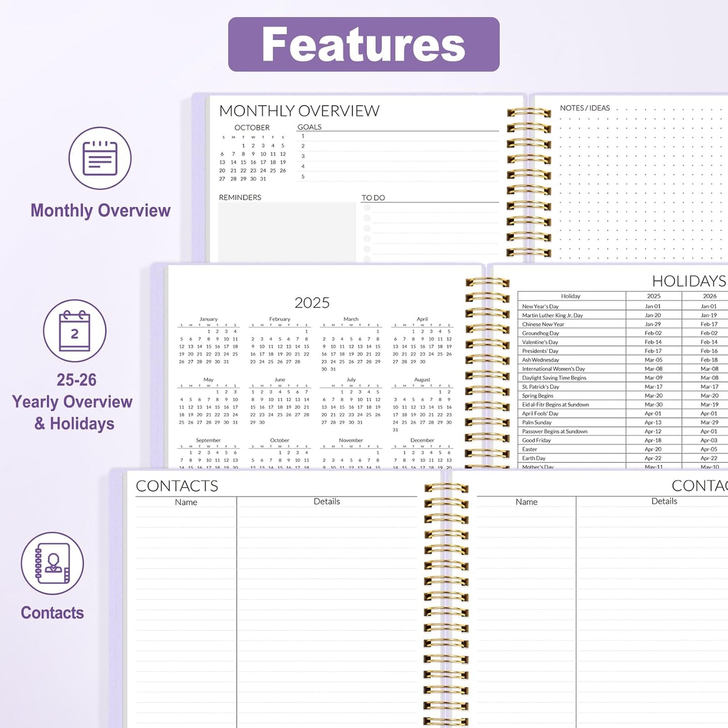 2025-2026 Monthly Planner - 24 Months (Jan 2025 - Dec 2026) Monthly Planner - 7"X10" Monthly Spreads & Yearly Planner, Purple