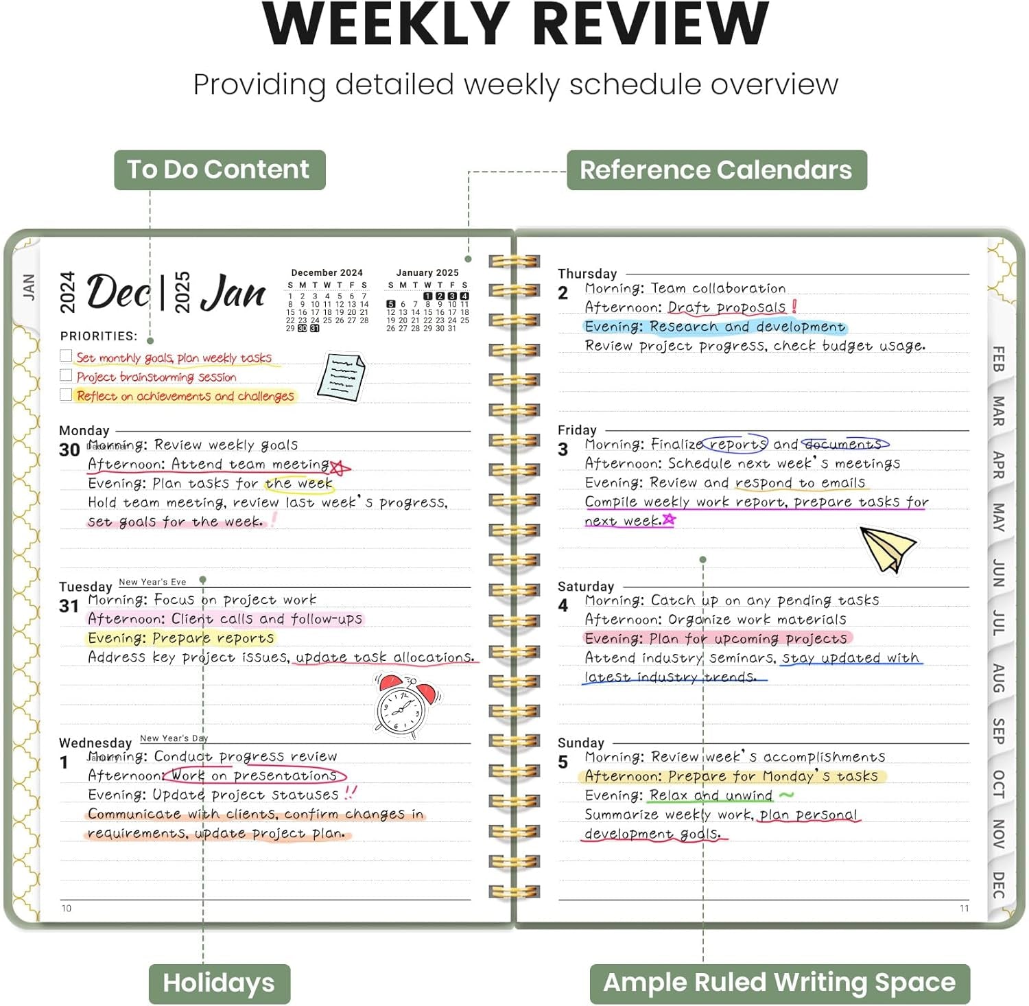 2025 Planner Weekly and Monthly, Jan 2025 to Dec 2025, Hardcover 2025 Calendar Planner Book with Tabs & Inner Pocket, Office Home School Supplies for Women & Men - A5 (6.3" X 8.5"), Spiral Bound, Green