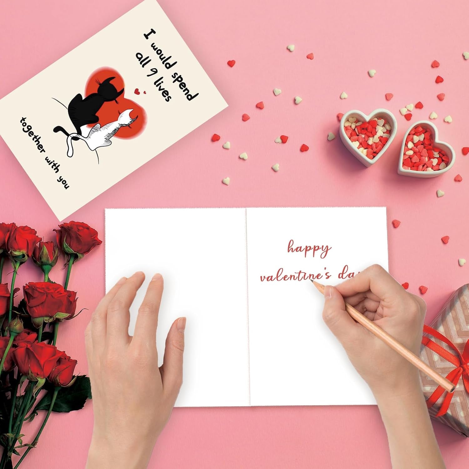 Romantic Valentines Day Gifts for Him Her，Cute Cat Valentines Day Card for Husband Wife Boyfriend Girlfriend Couple，Cat Lovers Vday Cards-“I Would Spend 9 Lives with You”