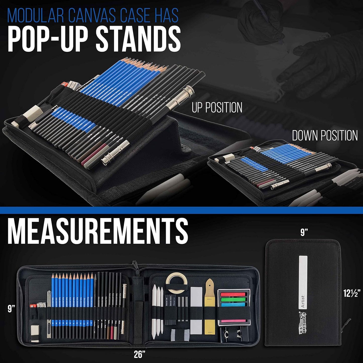 54-Piece  Drawing & Sketching Set with 4 Sketch Pads - Ultimate Artist Kit with Graphite, Charcoal, Pastels, Erasers in Pop-Up Carry Case