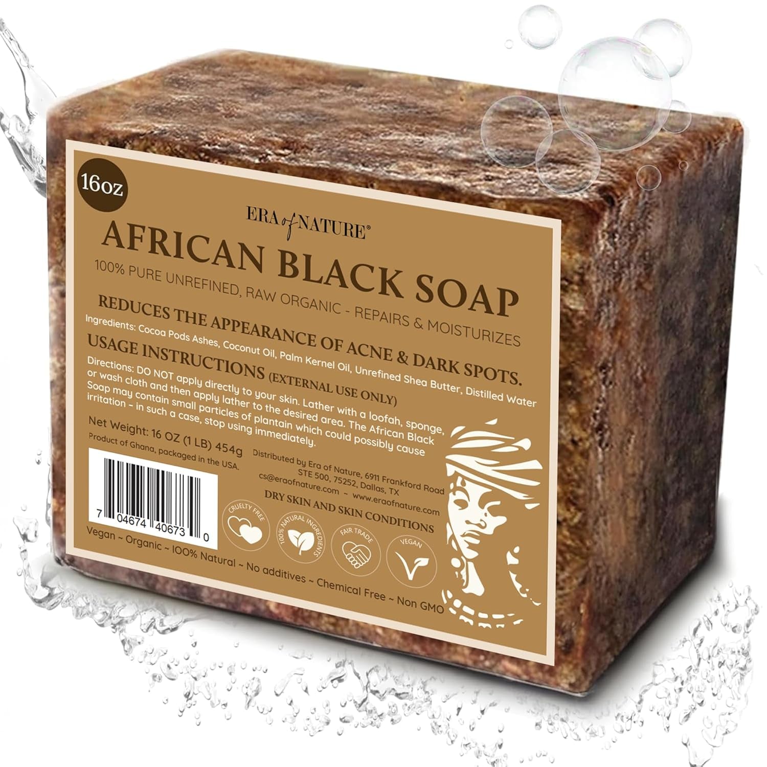 Best Raw ORGANIC AFRICAN BLACK SOAP, for Dry Skin and Skin Conditions. Pure & Natural Ingredients, Imported from Ghana - 1Lb (16Oz)