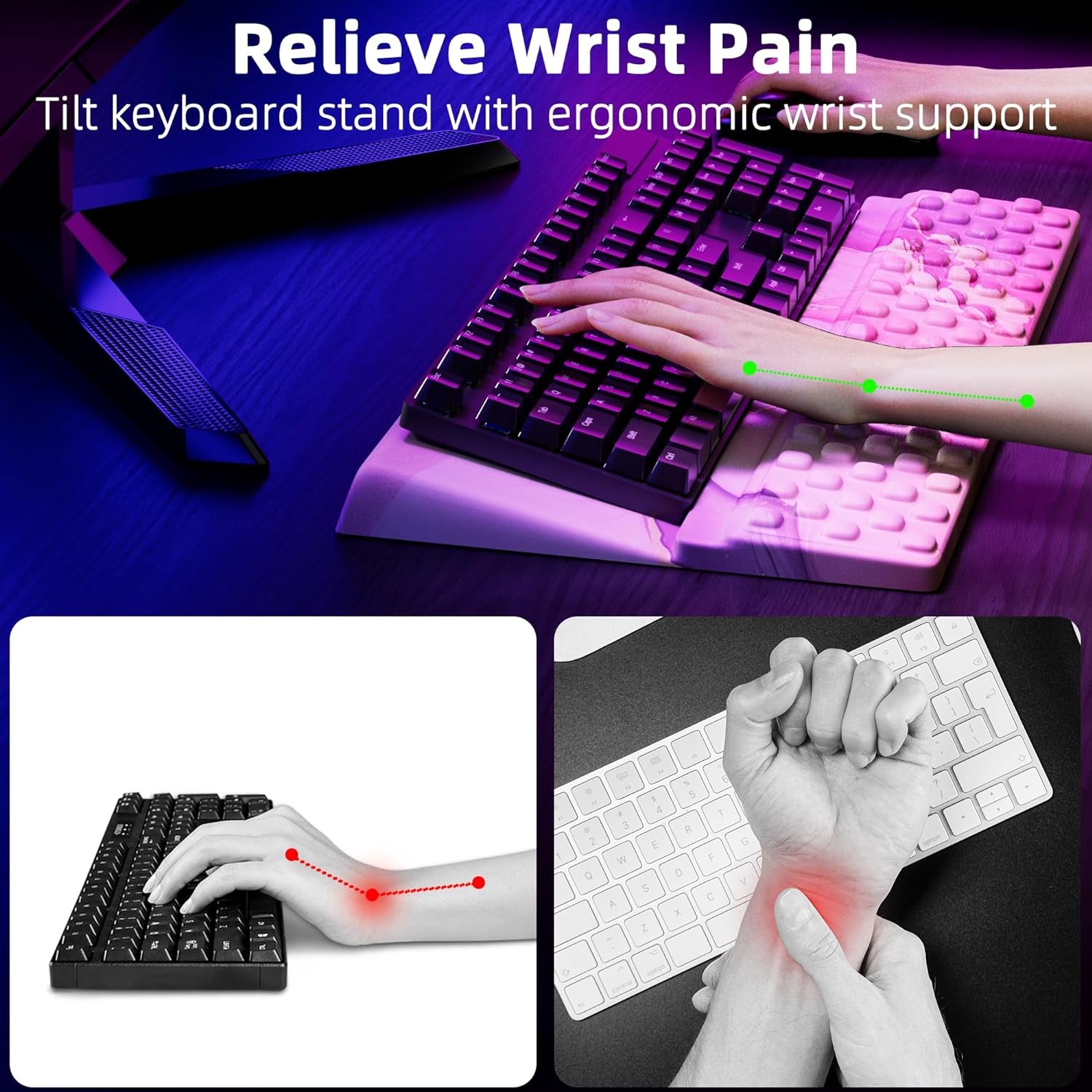 Keyboard Wrist Rest Pad with Ergonomic Mousepad Pink Marble Set