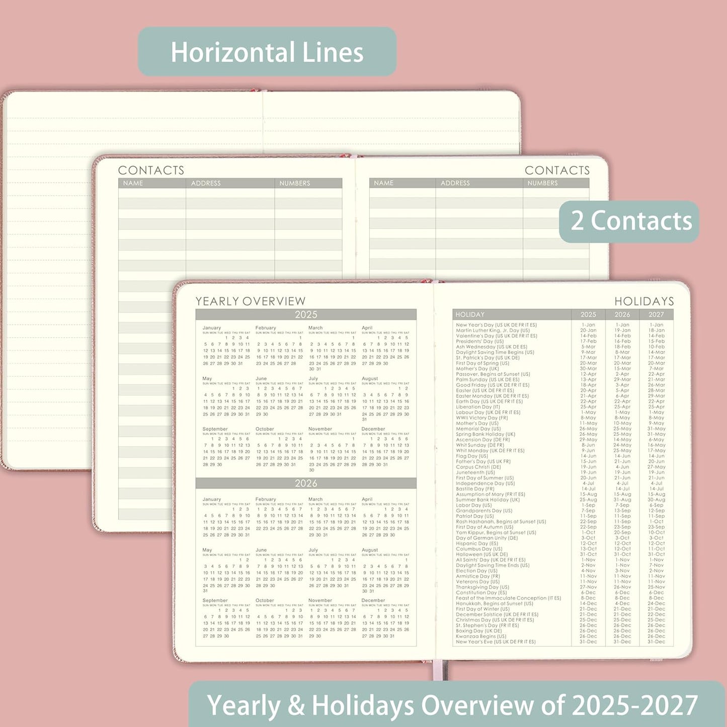 2025 Planner - Planner 2025 Weekly and Monthly with Stickers, 5.7" X 8.2", Jan 2025 - Dec 2025, 2025 Calendar Planner, Pen Holder, Inner Pocket, 44 Notes Pages - Rose Gold