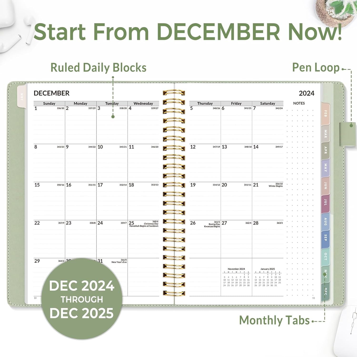 2025 Weekly & Monthly Planner 6.4"X8.5"- 12 Month (January 2025 - December 2025), Vegan Leather Cover, Pocket, Bookmark, Notes, Monthly Tab