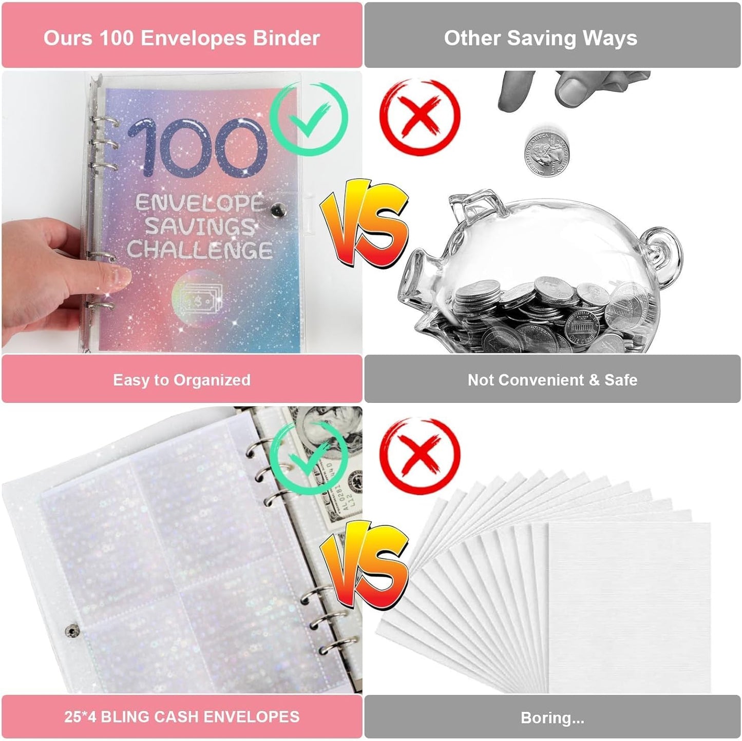 100 Envelopes Money Saving Challenge Binder, 2024 New & Shiny Budget Binder Saving Challenge Book, 100 Day Savings Challenge Binder with Cash Envelopes, Easy & Funny Way to save $5,050 Budget Planner