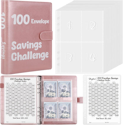 100 Envelopes Money Saving Challenge Binder, Savings Challenges Book with Cash Envelopes, Budget Binder with Double Side Laminated Tracker, Easy and Fun Way to save $5050, 10000