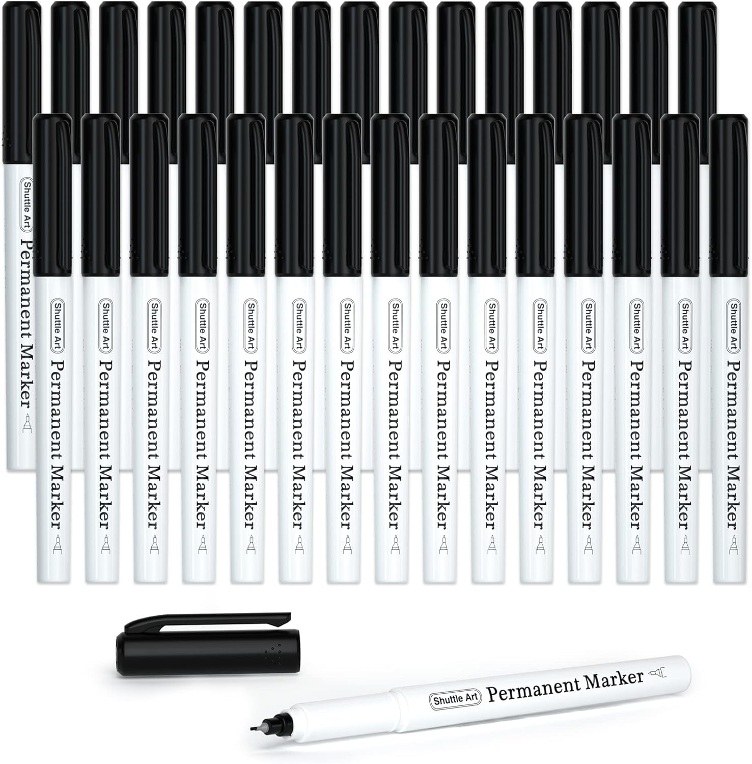 Permanent Marker, 30 Pack Ultra Fine Point Black Permanent Marker Set, Works on Plastic,Wood,Stone,Metal and Glass for Doodling, Marking