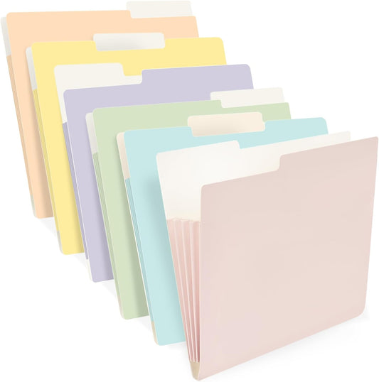 Folders with Labels，Letter Size，1/3 Cut Tab，Accordion Colored Durable Paper File Folders，6-Pack