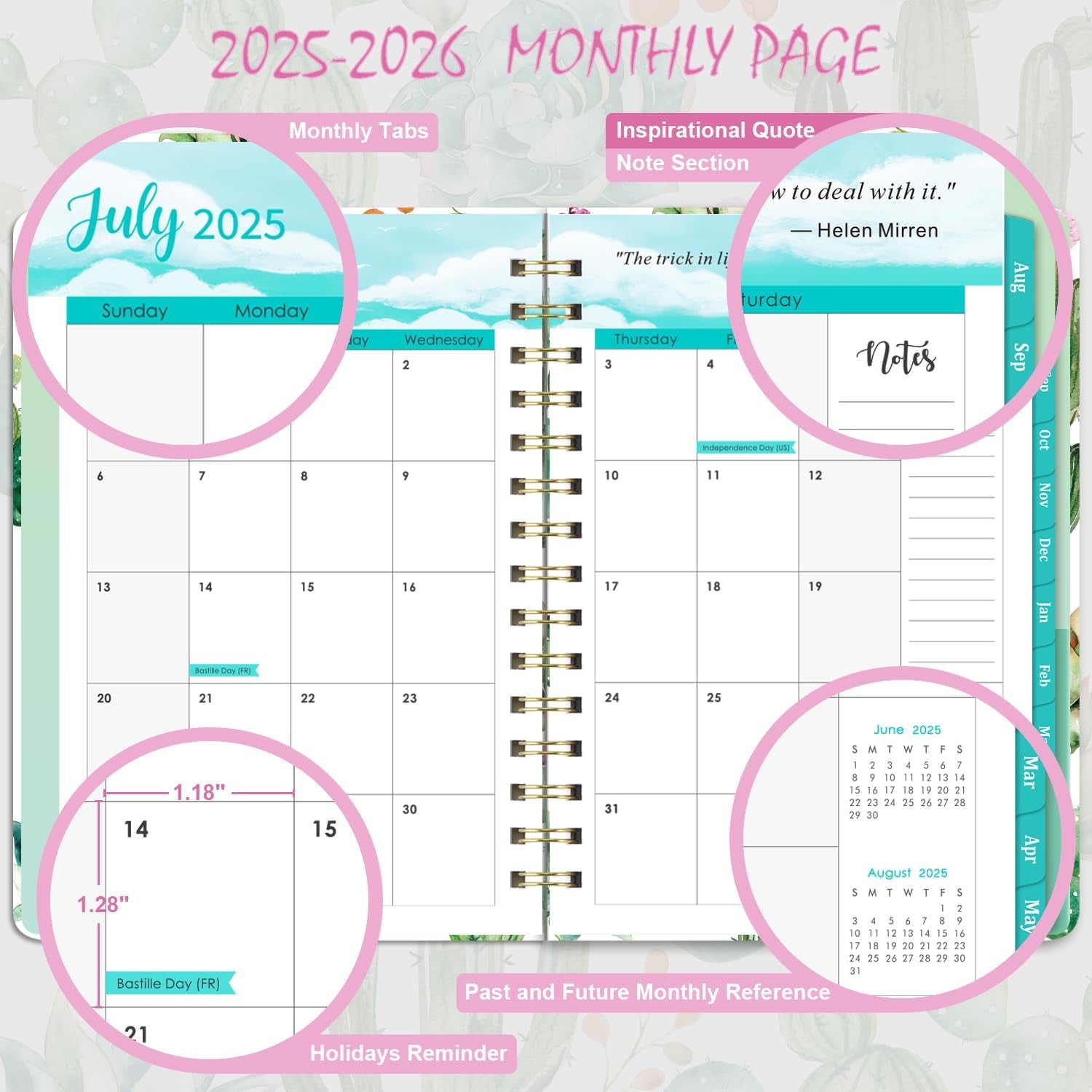 2025-2026 Planner - Planner 2025-2026, Weekly and Monthly Planner, Jul 2025 - Jun 2026, 8.5" X 6.4", Planner with Hardcover, Twin - Wire Binding, Monthly Tabs, Elastic Closure, Daily Organizer