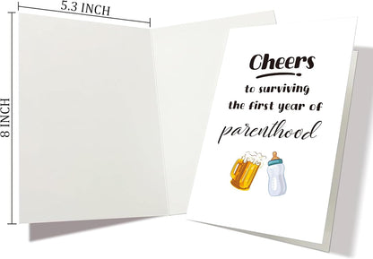 Funny First Birthday Card for New Dad Mom, New Parents Gift, Congratulating New Baby Card, Humor 1St Bday Card for Friend Party