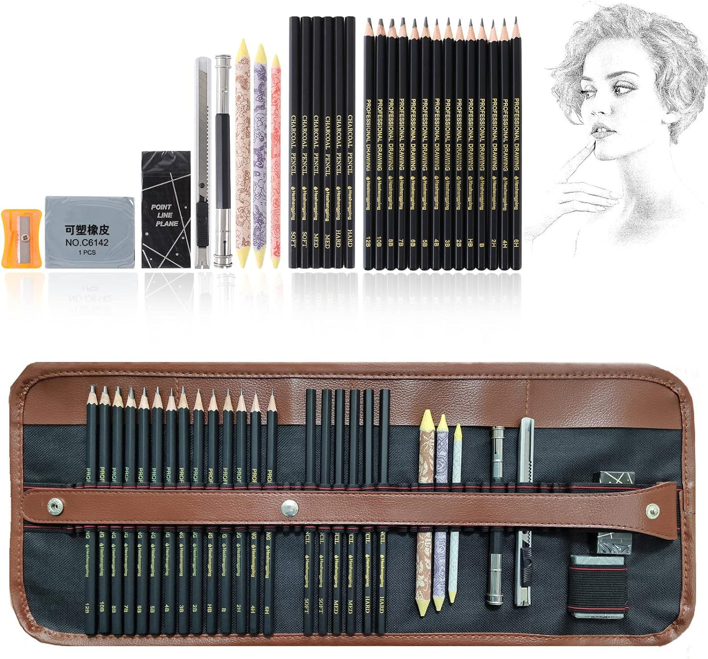 Drawing Pencils Sketch Pencil Art Supplies Set for Kids Adults Beginners Professional Sketching Art Graphite Charcoal Blending Stump Pencils Kit