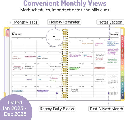 2025 Weekly and Monthly Planner (January 2025 - December 2025), 8.5" X 11", Hardcover 2025 Calendar Planner with Tabs, Spiral Daily Agenda Book with Inner Pocket, Cute Planner Organizer Notebook for Office Home School, A4, Purple