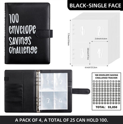 2PCS 100 Envelopes Money Saving Challenge, Envelopes Challenge Binder, Achieving Financial Goals with a Budget Binder and Cash Envelopes, Successfully Reach Your Savings Goals of $5,050 (Blue+Black)