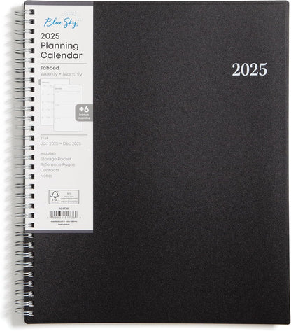 2025 Weekly and Monthly Planner Calendar, January - December, 8.5" X 11", Flexible Cover, Laminated Tabs, Wirebound, Storage Pocket, Enterprise